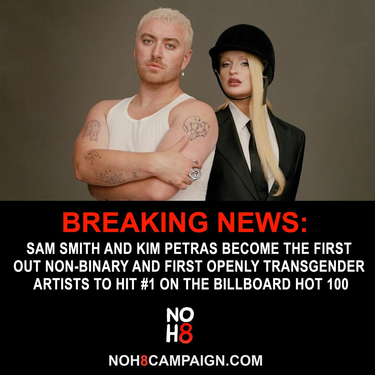 NOH8Campaign's tweet photo. Congratulations @SamSmith &amp; @KimPetras! #NOH8 https://t.co/qp703vj2Mj