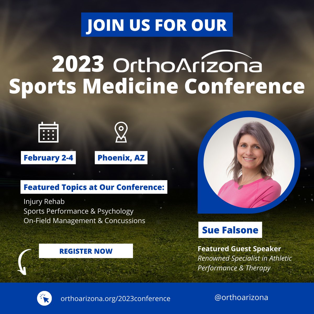 sfdryneedling's tweet photo. Do you feel like you need some more Sue Falsone in your life? We all feel that! Well, it is your lucky day because she is a Featured Guest Speaker at the 2023 OrthoArizona Sports Medicine Conference taking place on February 2-4 in Phoenix!
#AZATA #AZPTA @OrthoArizona_ https://t.co/tqGJkuYaqp