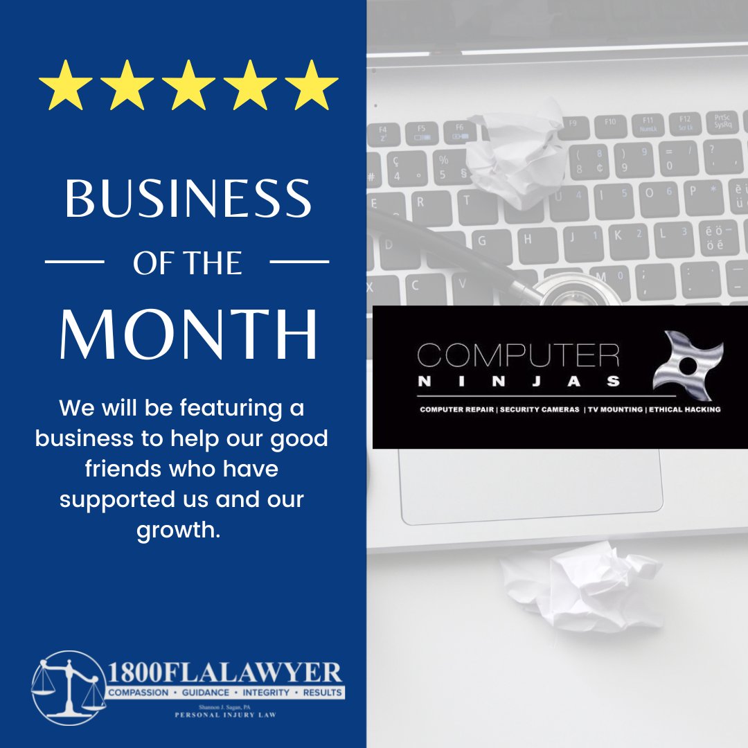 DashCamLawyer's tweet image. Business of the Month: Computer Ninjas
 
If you are looking for computer repair services, this is the place and contact! 

They have a 24hour hot line call of text: 561-512-7588 
#computerrepairflorida #floridacomputerrepair #computersservices #floridasmallbiz #businessofthemonth