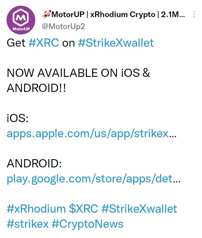 StrkeXwallet keep providing the best for all. You can bag and keep your $XRC on this wonderful platform. XRC on a BUIDL mission. More to come 
@MotorUp2 <a href="/x_rhodium/">xRhodiumAnon</a> @BtcToTheMoonCom <a href="/xrcdev/">xRhodium dev updates</a> <a href="/xrcbot/">xRhodium bot</a> @XRCHolder <a href="/XRC_Indonesia/">XɌC ✨🚀🌕</a> @KellyJohnsonFX #Crypto #Blockchain #freemarketone