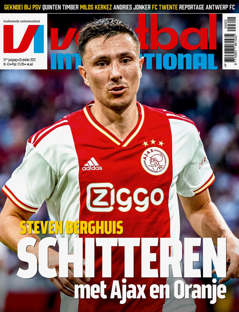 Steven Berghuis was met twee doelpunten tegen RKC belangrijk voor Ajax. Gaat hij ook in Qatar schitteren? Verder: een openhartig interview met Feyenoorder Quinten Timber en jaarcijfers van Ajax, Feyenoord en PSV onder de loep. Dit en meer lees je in de VI bit.ly/3DtE3TV