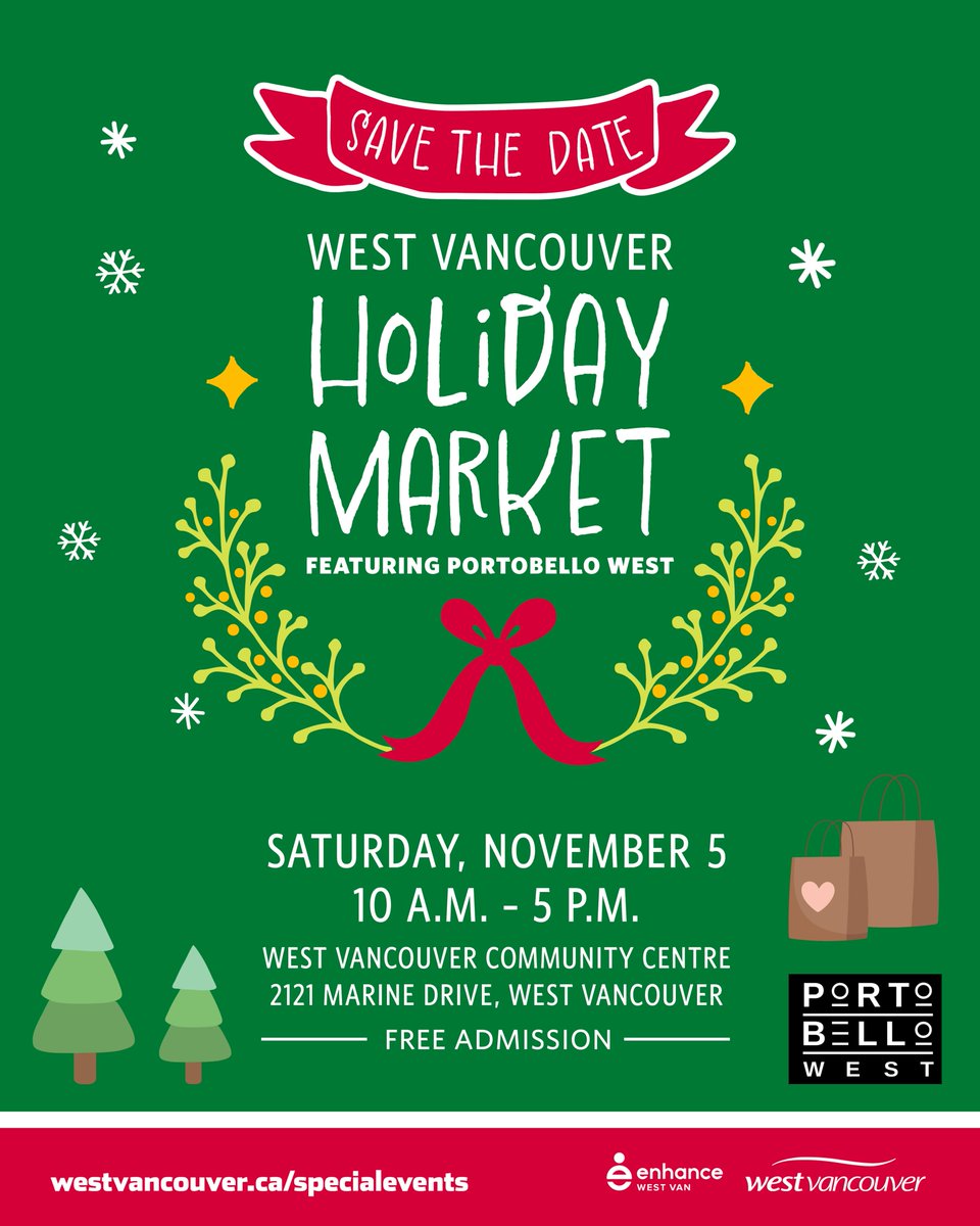 Entrez dans l’esprit des Fêtes tôt alors que Portobello West le samedi 5 novembre de 10h à 17h pour le marché annuel des Fêtes de West Vancouver! De retour après deux ans de confinement, commencez vos achats des Fêtes tôt lors de cet événement à ne pas manquer!