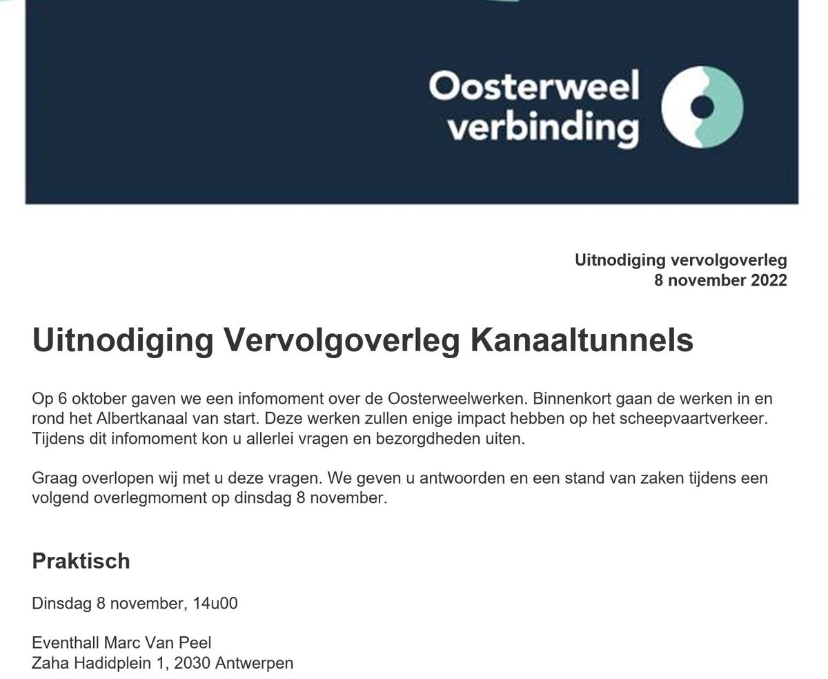 Op 8/11 2de info-avond @Lantis aan druk #Albertkanaal. #Binnenvaart zal jaren beurtelings varen tijdens #Oosterweel. Met bestaande tekort lig/wachtplaatsen @PortofAntwerpBruges, significante impact verwacht, inschrijven -> info<a href="/lantis/">lantis</a>.be #tankvaart #containervaart #drogelading