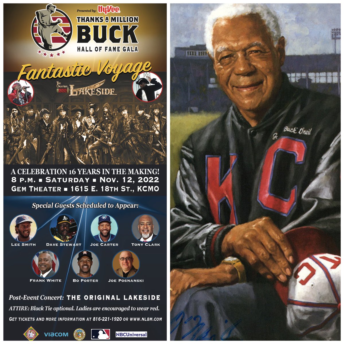 Don’t miss the “Thanks A Million, Buck” Hall of Fame Gala presented by @HyVee, 8 pm, 11/12/22, Gem Theater! Special guests include: Lee Smith, @Dsmoke34, @JoeCarter_29, @Kenny_Lofton7, @JCEFrankWhite, Tony Clark, @Boporter16Bo, @JPosnanski & more! Tixs at NLBM.com.