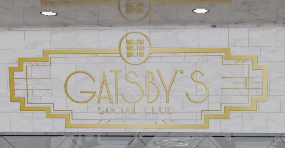 playgatsbygames's tweet photo. @SknyLou is putting the finishing touches on Gatsby’s Social Club… looking so fly! Can’t wait to deploy! 

What activities do you all want to see in the space @decentraland beyond musical performances? We are open to suggestions :) https://t.co/l4oberw9lz