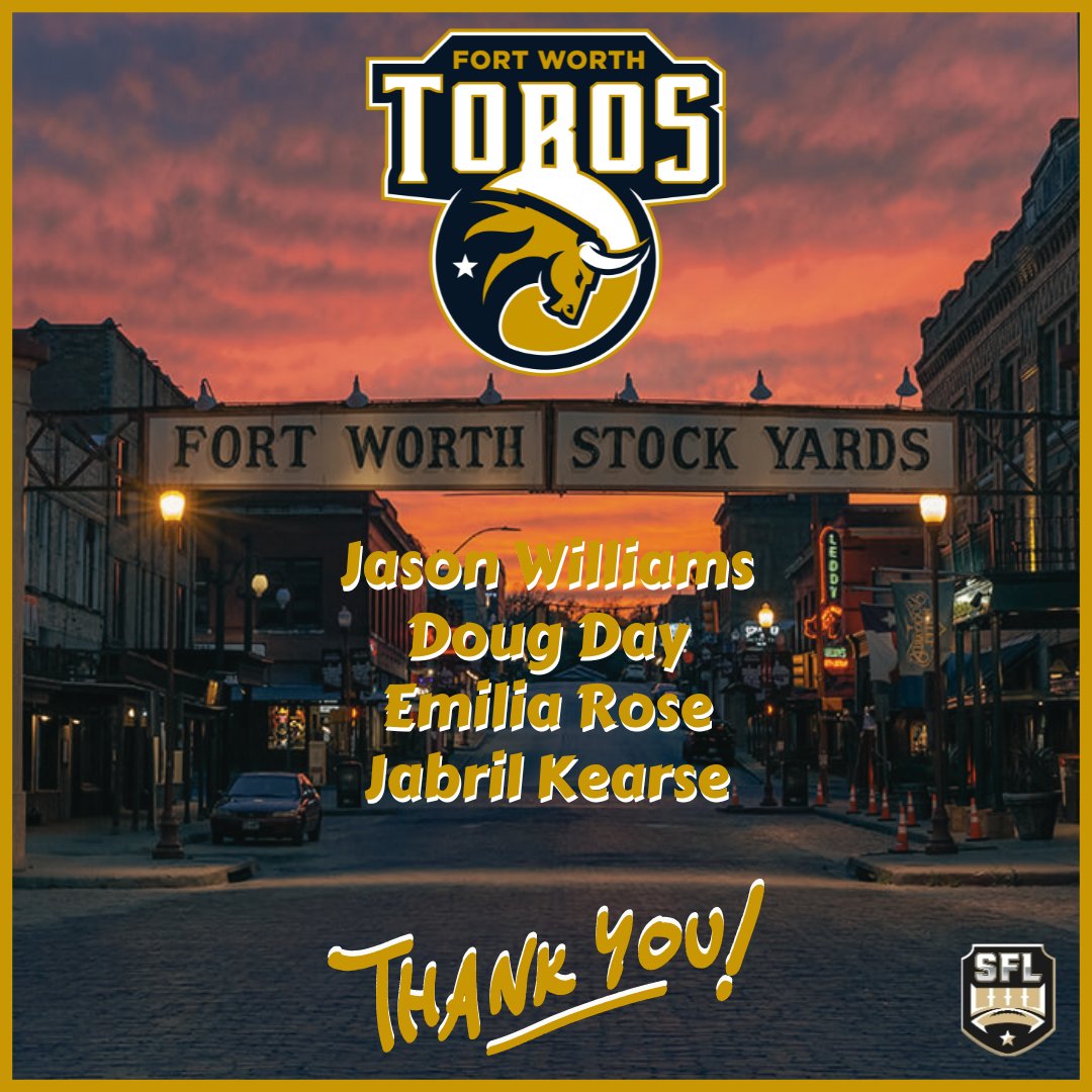 FortWorthToros's tweet photo. BREAKING NEWS!
Set to be free agents in the @simulationfl market.

RB Jason Williams 🫡
K Emilia Rose 🌹
DE Jabril Kearse 🤘
@dugday33 is the new GM at the @SeattleNemesis!

We thank these players for being great teammates and
wish them nothing but the best!

#TorosOnParade https://t.co/DvBWbNl22d