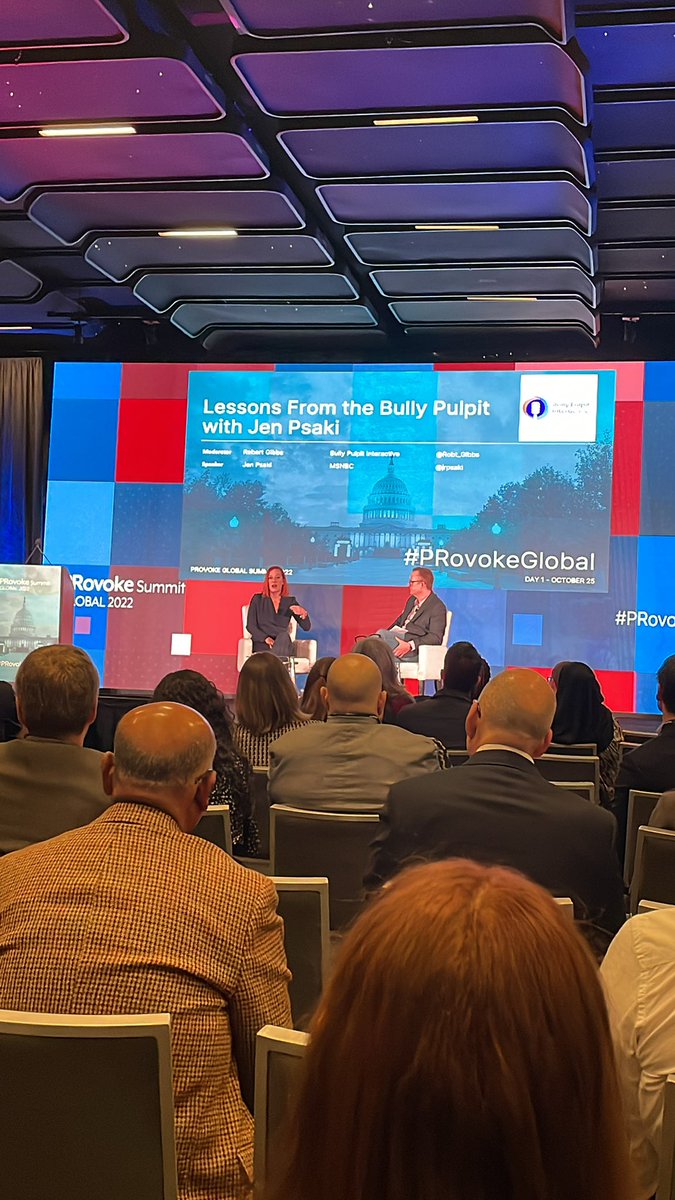 lisakross's tweet photo. Interesting session at #PRovokeGlobal with @jrpsaki who shared how to build relationships with employers/clients. “Most people (presidents) don’t want a yes woman/man. Every principal is different. You have to figure out how to work with them.” https://t.co/iN3zjsFHwy