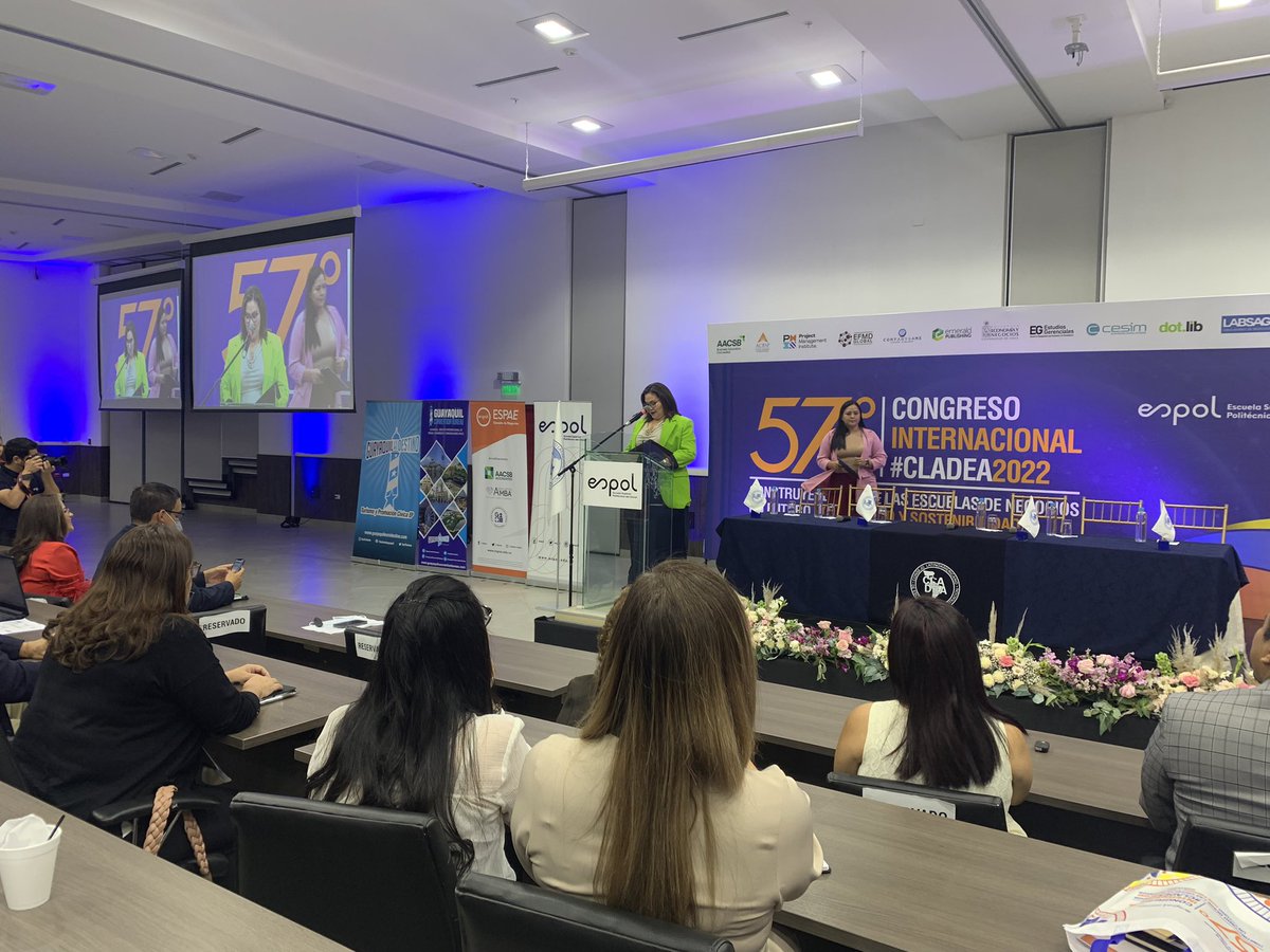 Inauguración del 57 Congreso Internacional de #CLADEA2022 a cargo de la Rectora de <a href="/espol/">ESPOL</a>. Este año el foco está puesto en el futuro, la sostenibilidad y la equidad.