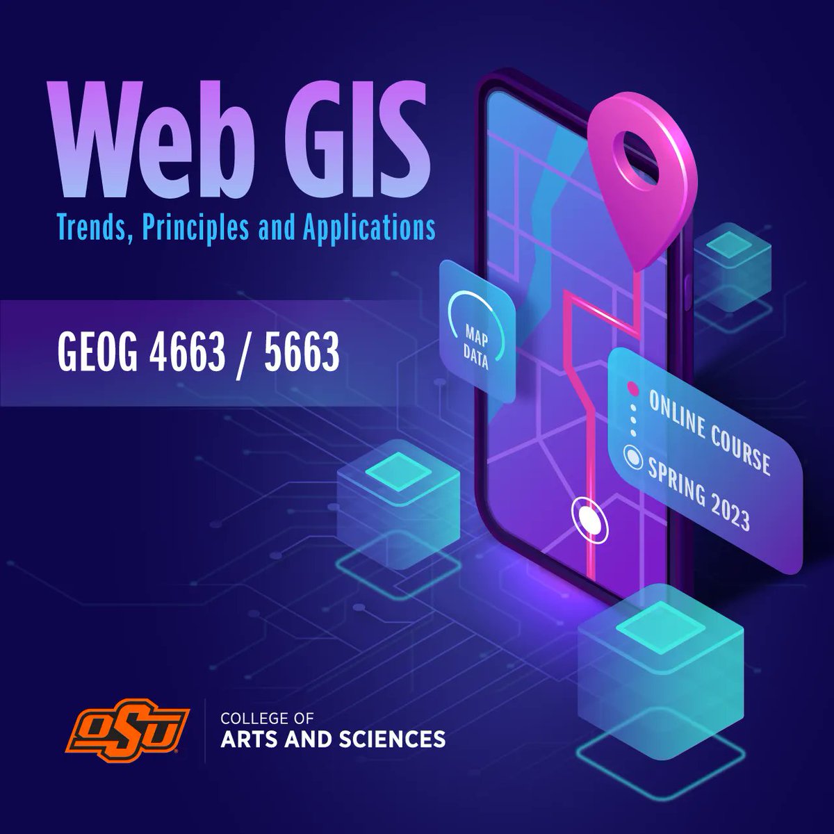 Ready to dive into geographic information systems? This Spring 2023 @GeographyOSU course is your ticket. You'll increase your knowledge of web GIS concepts, principles, techniques and web mapping applications while developing cutting-edge GIS skills. Enroll today! #CAScowboys