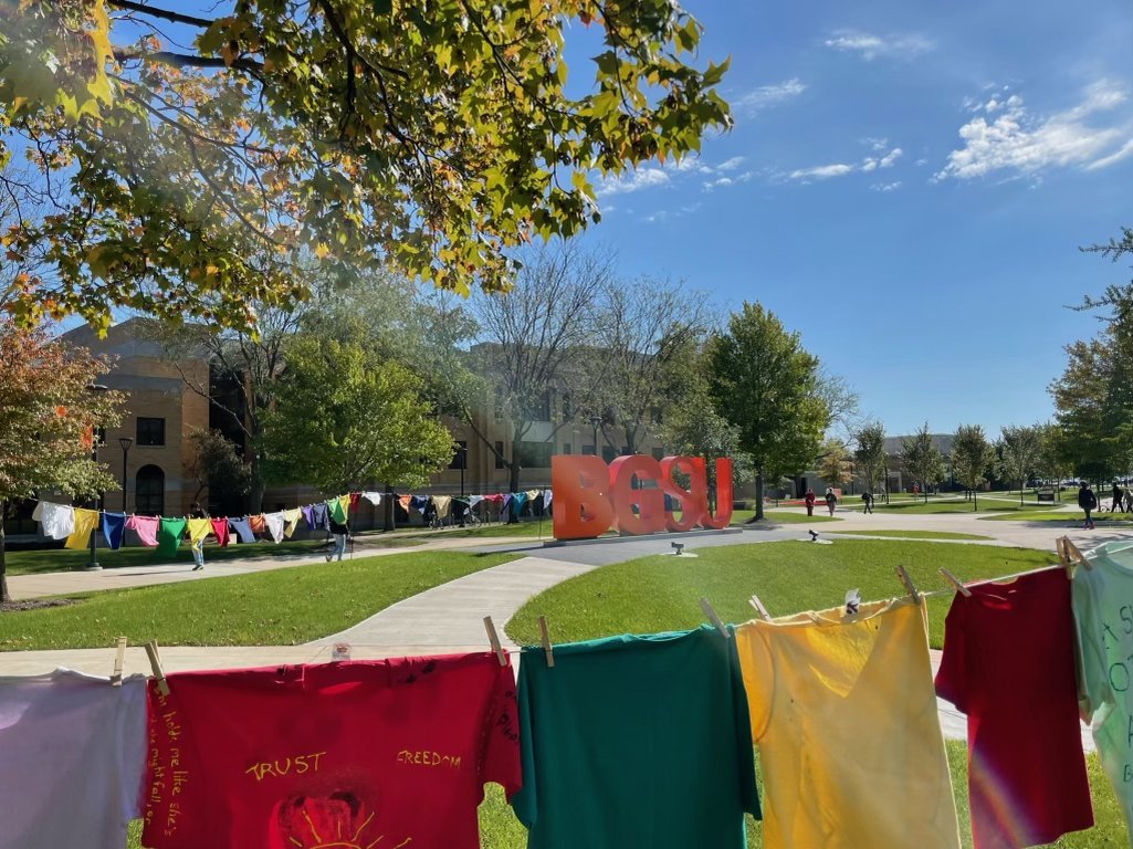 In partnership with <a href="/The__Cocoon/">The Cocoon</a>, #BGSU displayed t-shirts that victims/survivors have collected to voice their experience with sexual assault for Domestic Violence Awareness Month. It is up to each of us to create a community of care where violence of any kind is not tolerated.