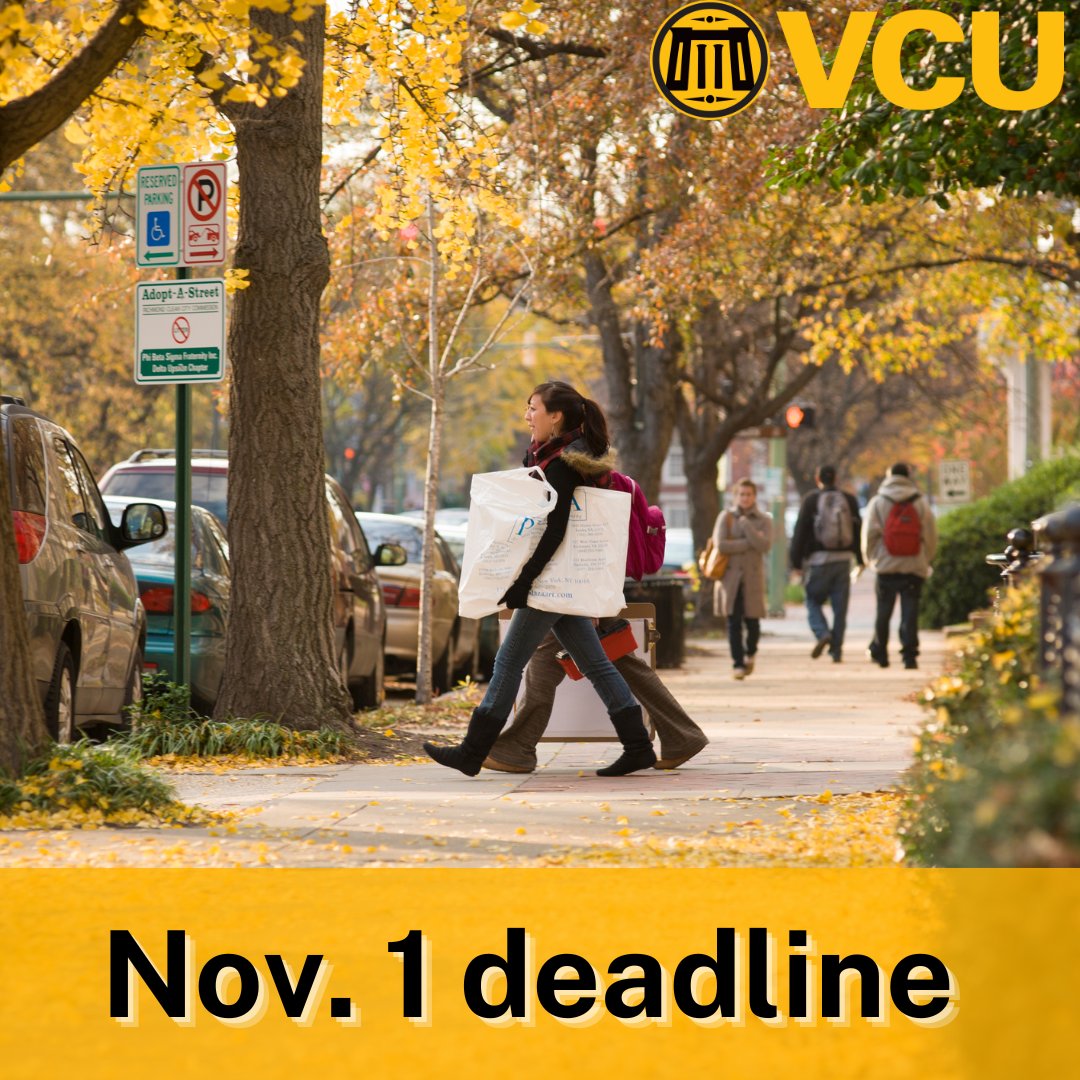 🗣 DEADLINE UPDATE! 🗣 Nov. 1 is the first-year deadline for scholarship consideration and the deadline for VCU's Honors College Guaranteed Admission Program. Mark your calendar and be sure to submit your app soon! #VCU2027 #FirstYears