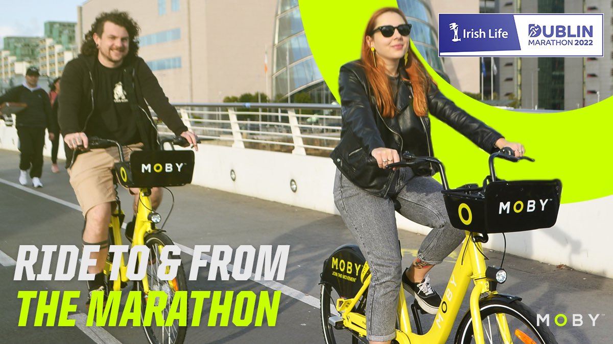 Cycle to &amp; from the #IrishLifeDublinMarathon on a <a href="/MobyMove/">MOBY</a> bike &amp; use the special Pickup &amp; Drop-off Zone on Stephen’s Green (East/Hume St). 

What’s more MOBY are offering free rides for runners &amp; supporters from Friday until Monday, use code in their app; MOBY4MARATHON 🚲