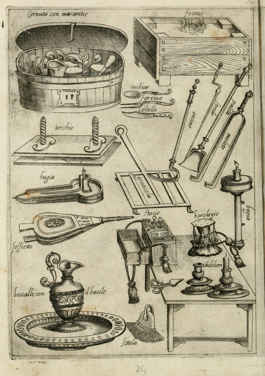 ルネッサンスの時代のバチカンの料理人、スカッピさんのレシピ本に載ってた調理器具など。
お肉をぐるぐる回して焼く装置かっこいい。
用途が不明なのも多いがかっこいい。
ルネッサンスでバチカンだし。 