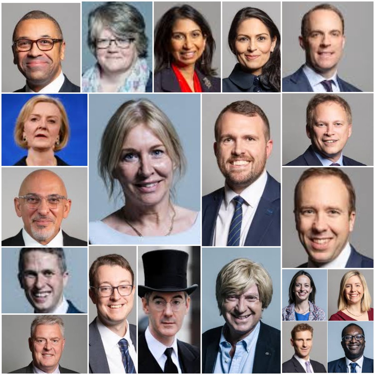 99_redballoonz's tweet photo. Do you agree these people have no business being MPs let alone being appointed as ministers?

1- Dorries
2- Therese Coffey
3- Suella Braverman
4- Patel
5-Dominic Raab
6- Kwarteng
7- Rees-Mogg
8- Nadhim Zahawi
9- James Cleverly
10- Gullis
11- Lee Anderson
12- Grant Schapps https://t.co/dJms4kQW0t