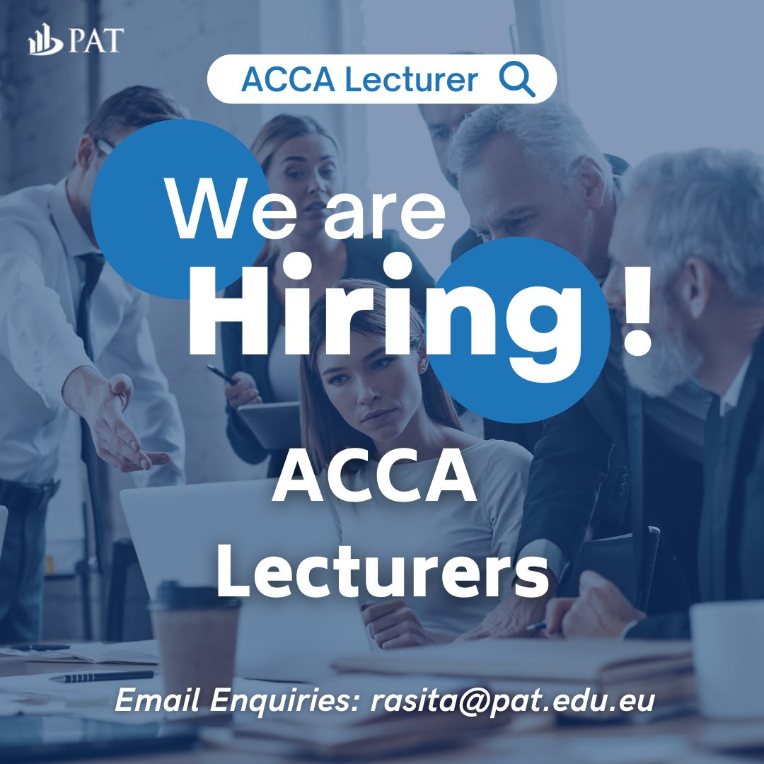 studywithPAT's tweet photo. PAT are now looking for ACCA Lecturers for multiple ACCA subjects. If you are ACCA qualified & want to join our dynamic team of lecturers, please get in touch!
Email for enquiries: rasita@pat.edu.eu
#PATTeam #ACCAQualified #ACCAlecturers #ACCAexams #ACCAIreland https://t.co/57KacNWcaC