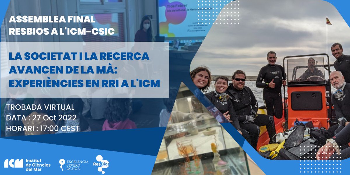 ICMCSIC's tweet photo. 🚨 Aquest dijous, vine a l'Assamblea Final del projecte @resbios, on debatrem quin és el paper de la recerca en la societat.

📍 27 d'octubre, 17h (Pg. Marítim de la Barceloneta, 37)

✍️ Inscriu-te: https://t.co/YPLA41kMiO https://t.co/SWJ8xtMynb