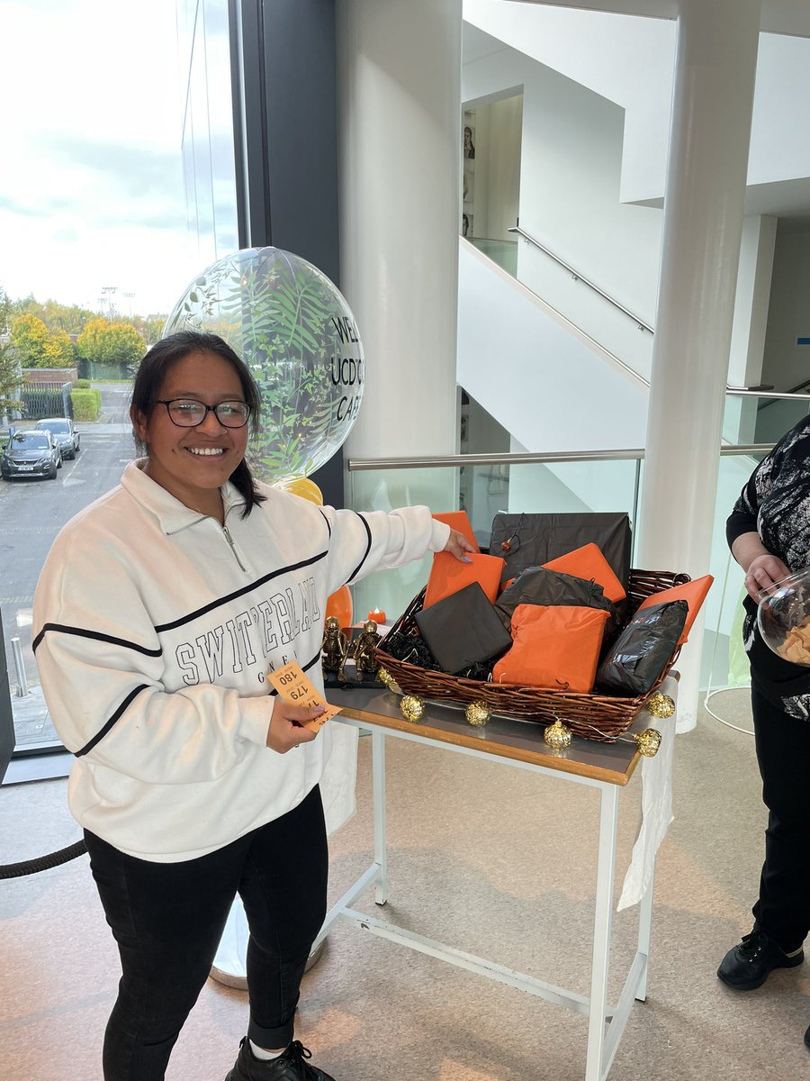 ucdsnmhs's tweet photo. Spot prizes going down a treat! Make sure to pop in to the Kevin Barry Gallery for our World Mental Health Connect Cafe event. Wonderfully organised by the Mental Health Team @MentalHealthIrl #mentalhealth https://t.co/kJBvJaTv9a