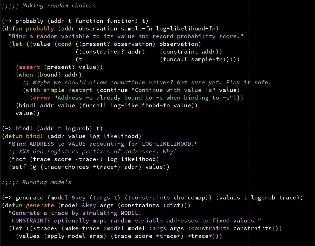 lukego's tweet photo. I've come to lean pretty heavily on the Common Lisp type system and the SBCL type inferencer.

Lisp types can be very specific e.g. "number <= 0."

SBCL infers types and checks the ones that are statically decidable then instruments runtime checks for the others. Quite lovely. https://t.co/MiZ1uqv3T0