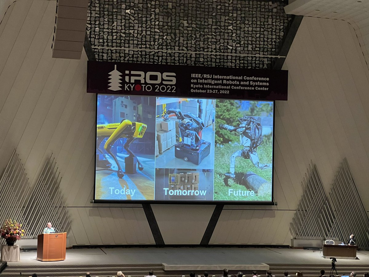 Zachary__Lu's tweet photo. Very inspiring talks by Marc Raibert #IROS2022 unfortunately, Humanoid will be last one to make profit. Fully Understandable. In Q&amp;A, many questions were related to Tesla bot as I expected. Even someone was asking “will Atlas shake hands with Optimus?” That’s interesting. https://t.co/MXuRRkbQVl