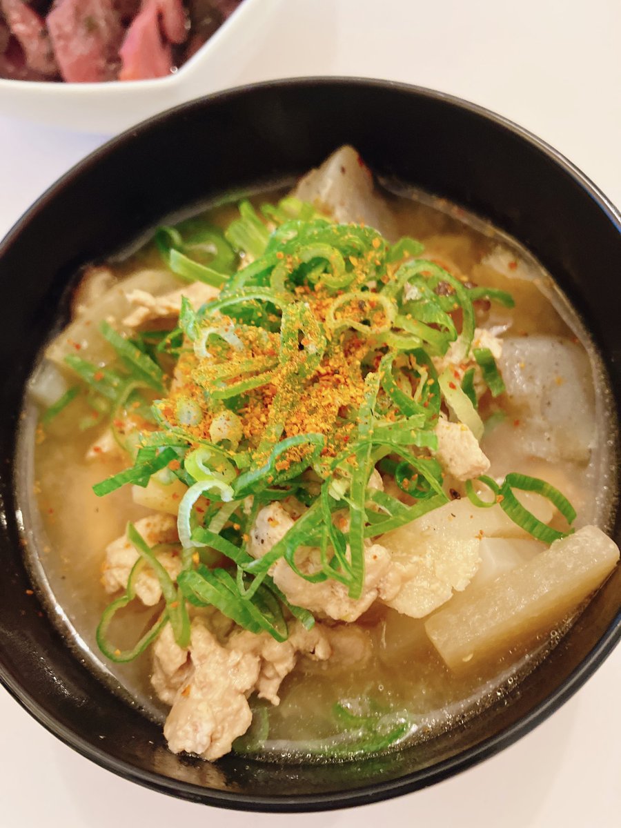 Tonjiru (pork and root vegetables ginger miso soup)!!! Meshiagare!!!