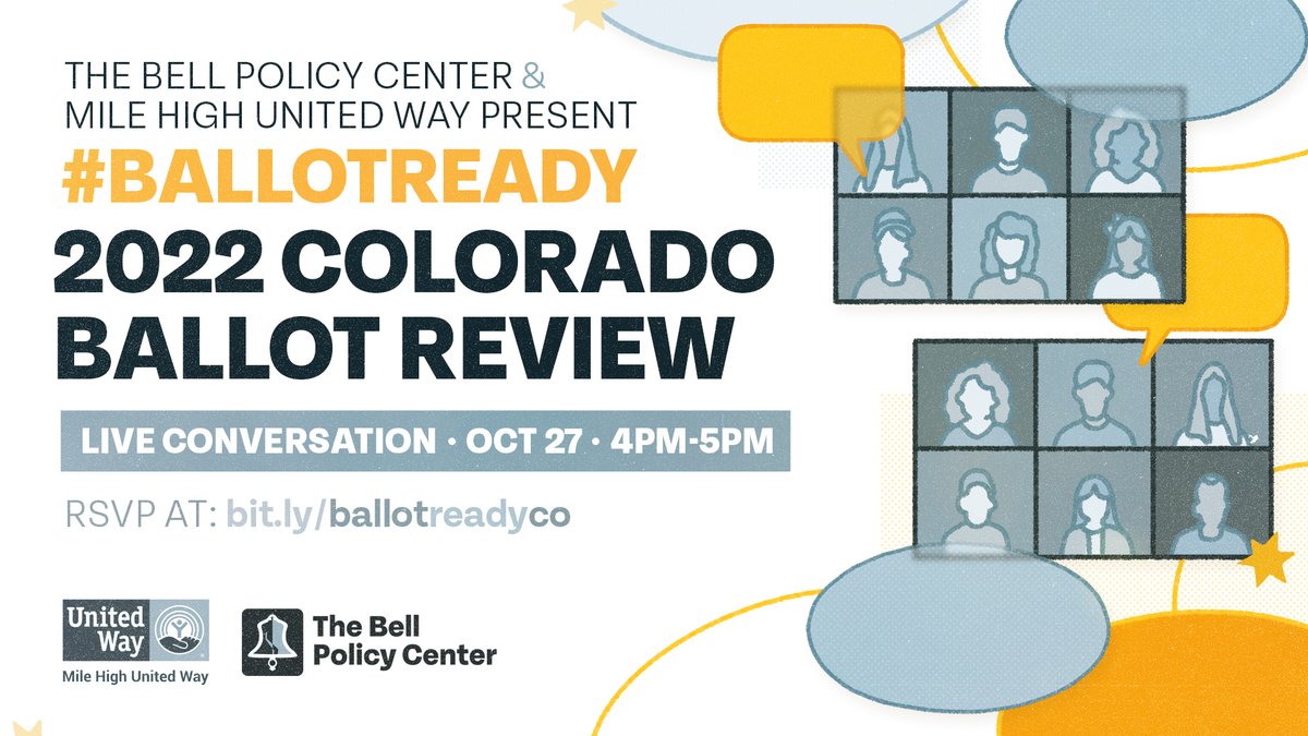 <a href="/BellPolicy/">Bell Policy Center</a> is teaming up with our wonderful partners <a href="/UnitedWayDenver/">Mile High United Way</a> to do a live ballot guide presentation via Zoom on the 11 statewide questions. RSVP at the link in the illustration. See you there! #copolitics #BallotReady