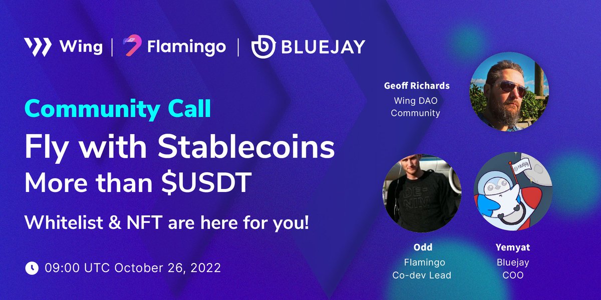 Join us tomorrow to talk about #stablecoins together with @BluejayFinance, and @Wing_Finance ⏰09:00 UTC, Oct 26 🎙️@GeoffTRichards 🗣️@real_Mr_google 🗣️@yemyat91 $FLM #DeFi