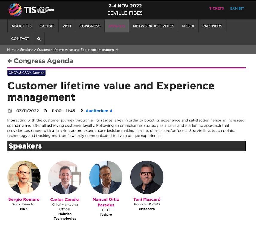 Del 2 al 4 de Noviembre estaré en Sevilla participando en el TIS - Tourism Innovation Summit hablando de Experiencia de Cliente en el sector turístico #CX junto grandes profesionales del sector. Si tienes pensado asistir y necesitas un pase no dudes en contactarme por privado.