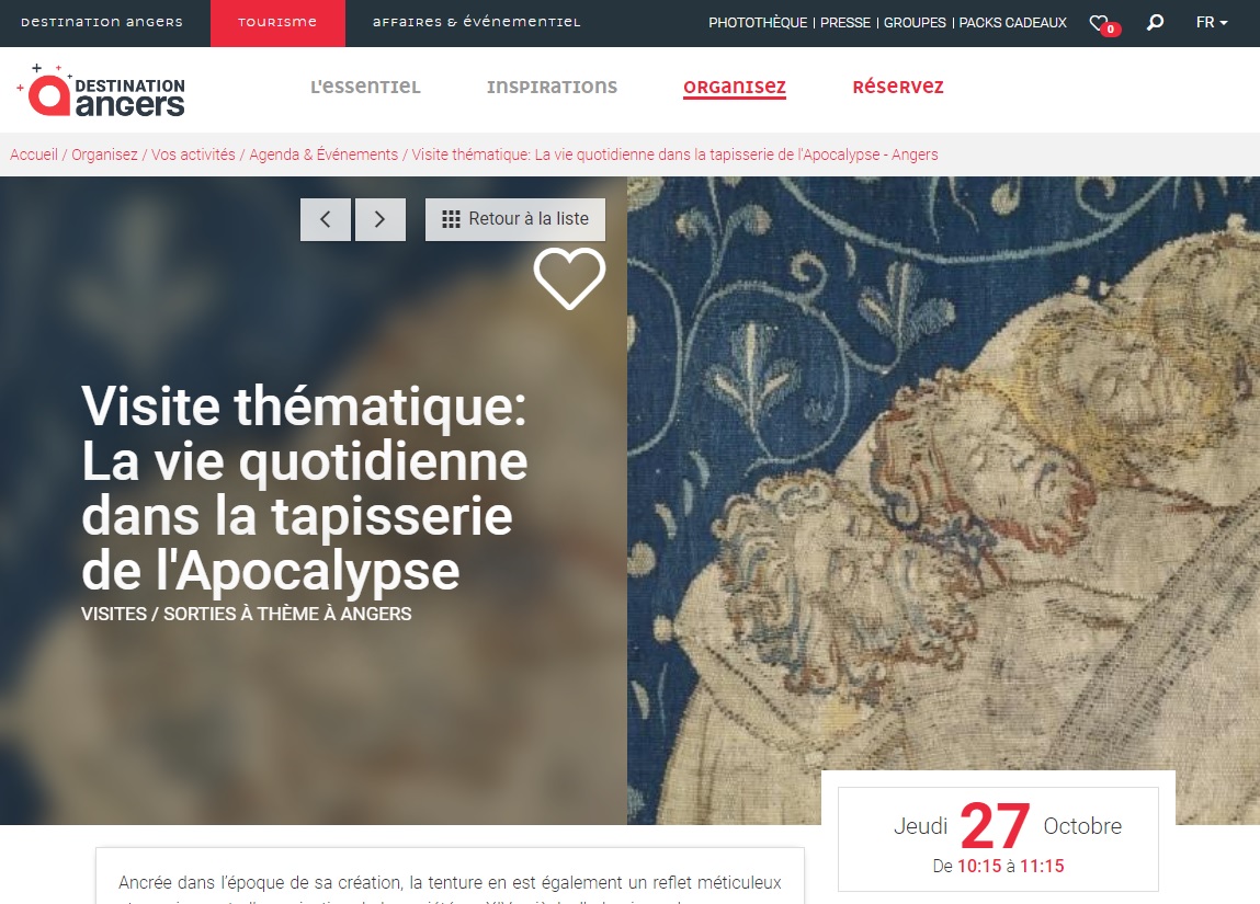 Ce jeudi 27 octobre, découvrez la vie au 14e siècle avec la tenture de l’Apocalypse, une des plus vieilles bandes dessinées de l’histoire :
tourisme.destination-angers.com/organisez-votr…