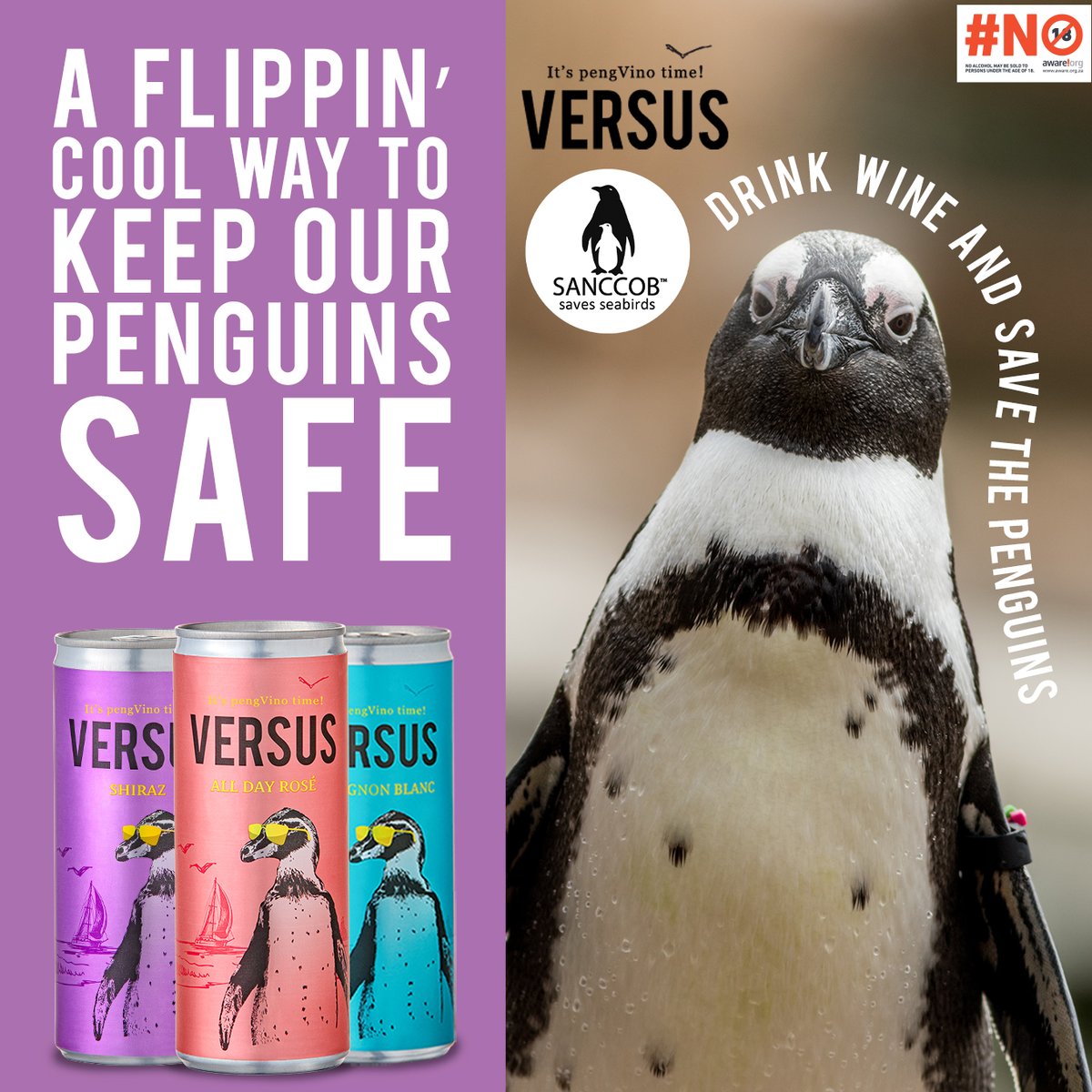 Versus wines are flippin’ cool - in more ways than one! 
Not only do they strut their stuff (just like penguins) with their dashing good looks, but the brand also supports SANCCOB in their efforts to conserve our African Penguins! How cool is that!
 versuswines.co.za