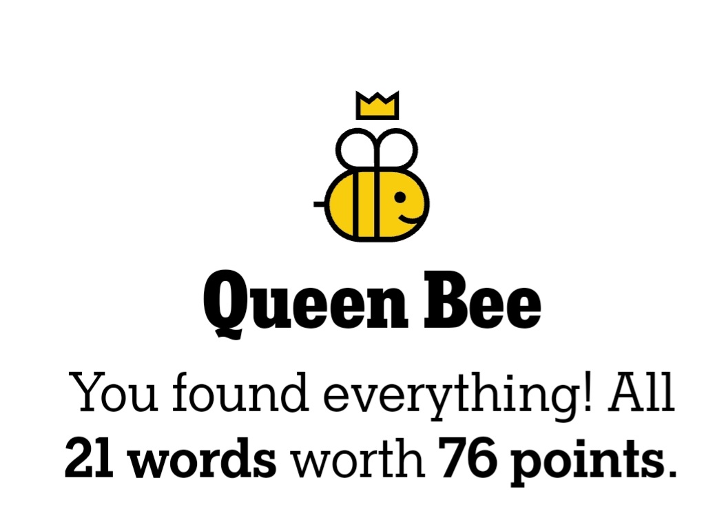 Tuesday's #NYTSpellingBee- Quick and easy. #nytsb #hivemind