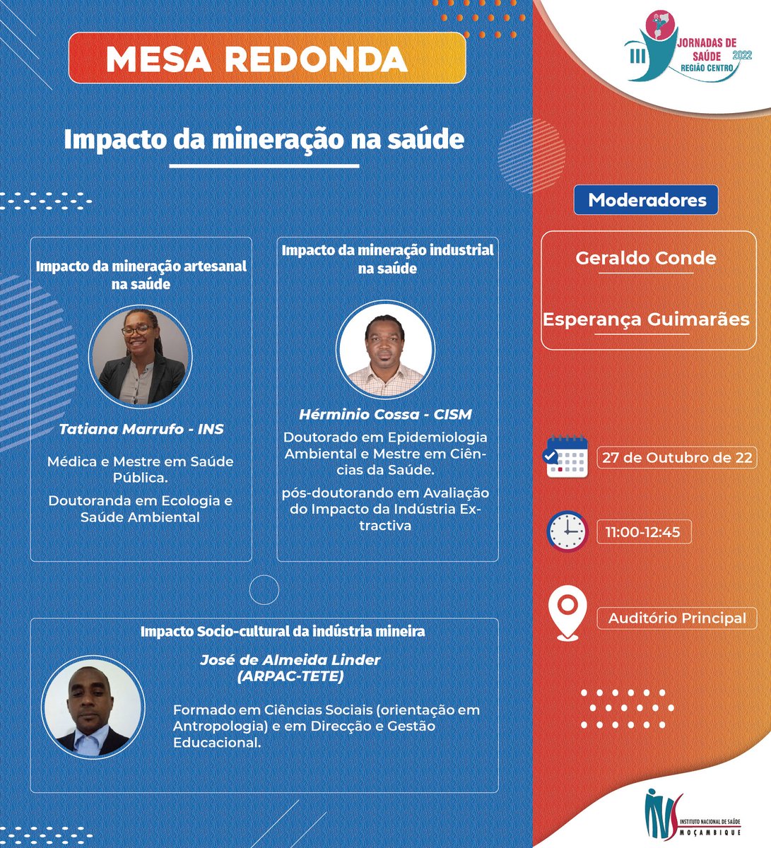 📅 27.10 | ⏰ 11H00 - 12H45 📍 Auditório Principal, Hotel InterTete #jornadasdesaude #mesaredonda