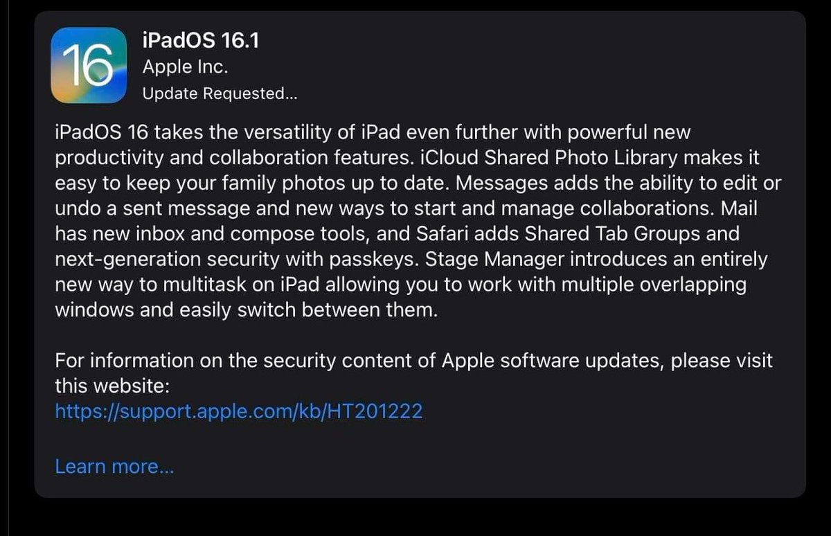 TechMNO's tweet photo. Let's go! #iPadOS161 16.1 https://t.co/DWPMVjAMc4