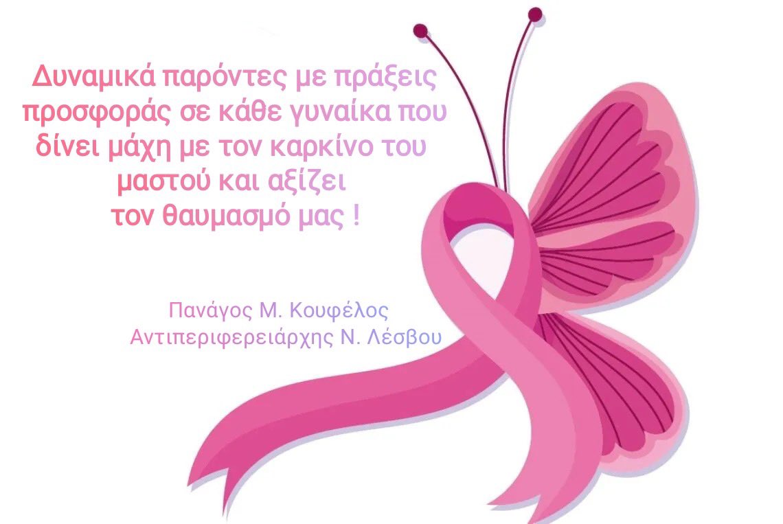 Οι γυναίκες που δίνουν τη μάχη τους με τον καρκίνο του μαστού, αξίζουν το θαυμασμό μας για το θάρρος και το κουράγιο τους. Αξίζουν το χειροκρότημα μας. Αποτελούν πρότυπο ζωής και αγωνιστικότητας. Θα είμαστε δίπλα τους με όλες μας τις δυνάμεις.
