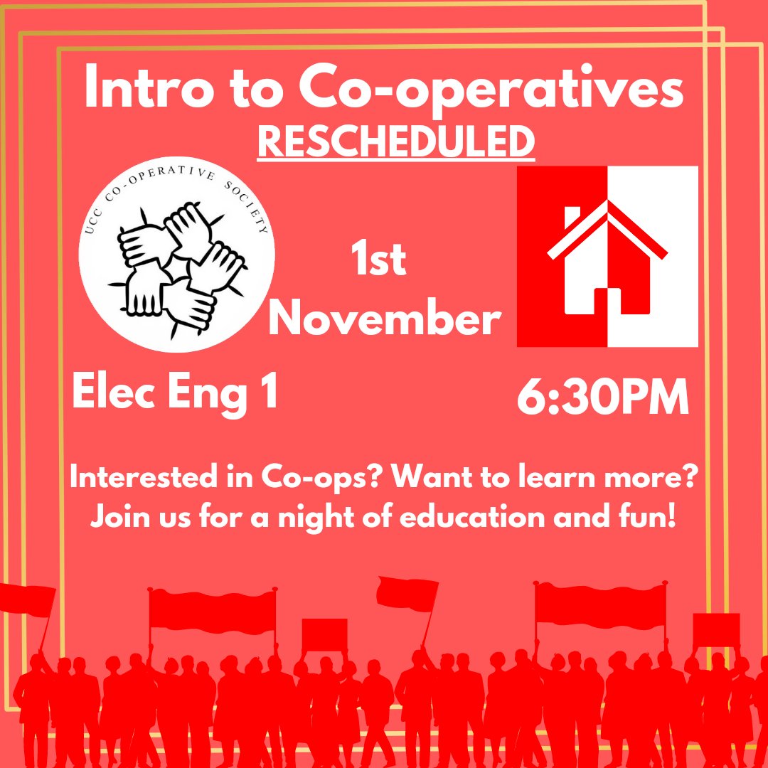 Our 'Intro To Co-operatives' event has been rescheduled to next Tuesday at 6.30pm in Electrical Engineering 1! We hope to see you all there!