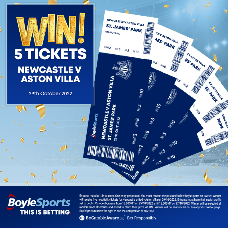 BoyleSports's tweet photo. ⚫⚪ Newcastle sit in the top four!

🎟 We're giving away Hospitality tickets for you and four friends for #NUFC vs Aston Villa.

To enter:
🔁 Retweet this post
✅ Follow @BoyleSports

T&amp;Cs apply.