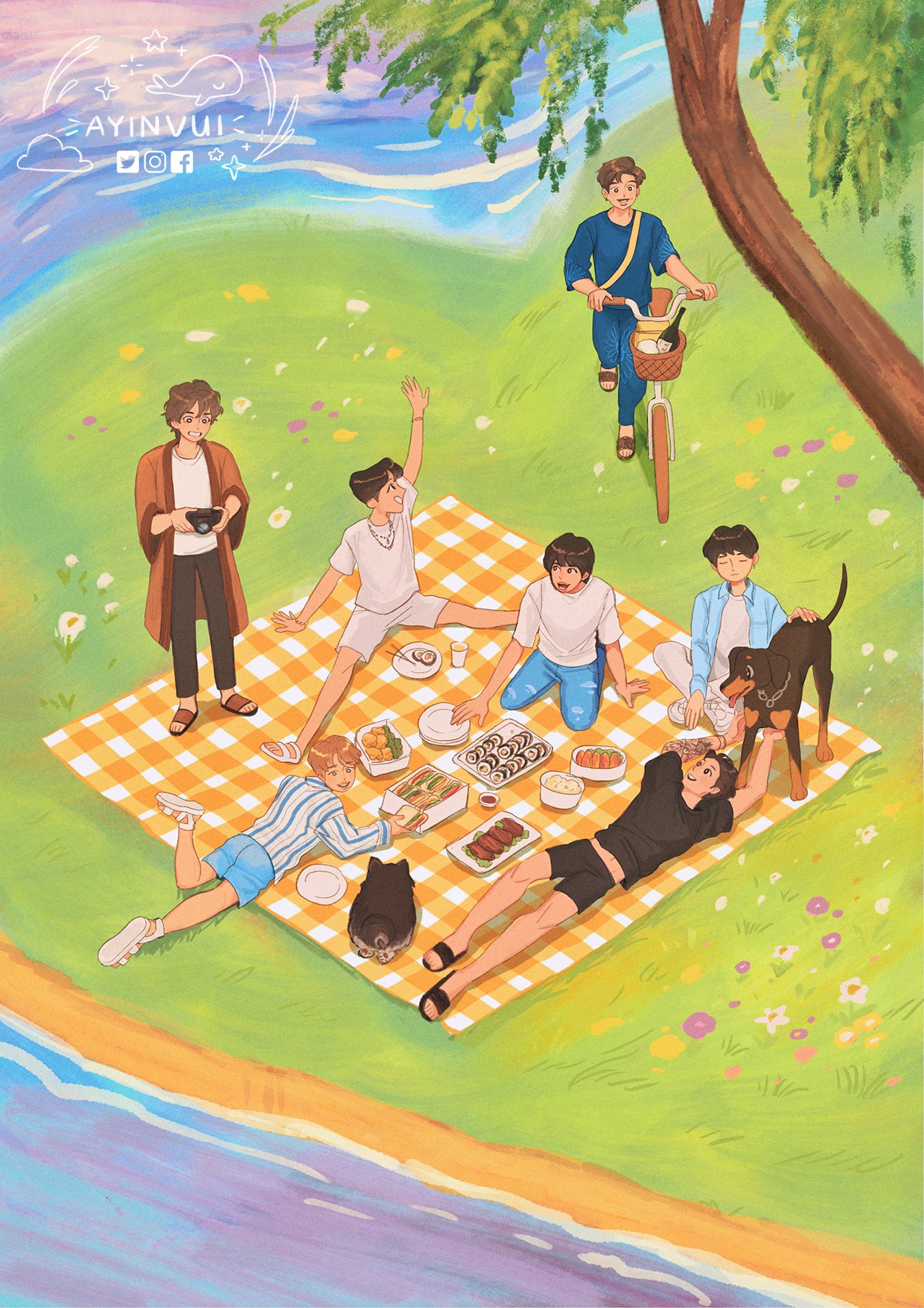 yiyin⁷ ♡ on Twitter "Bangtannie picnic by the river 🧺🍚😋📸🥙🧀🥂🏞🌱🐕 https