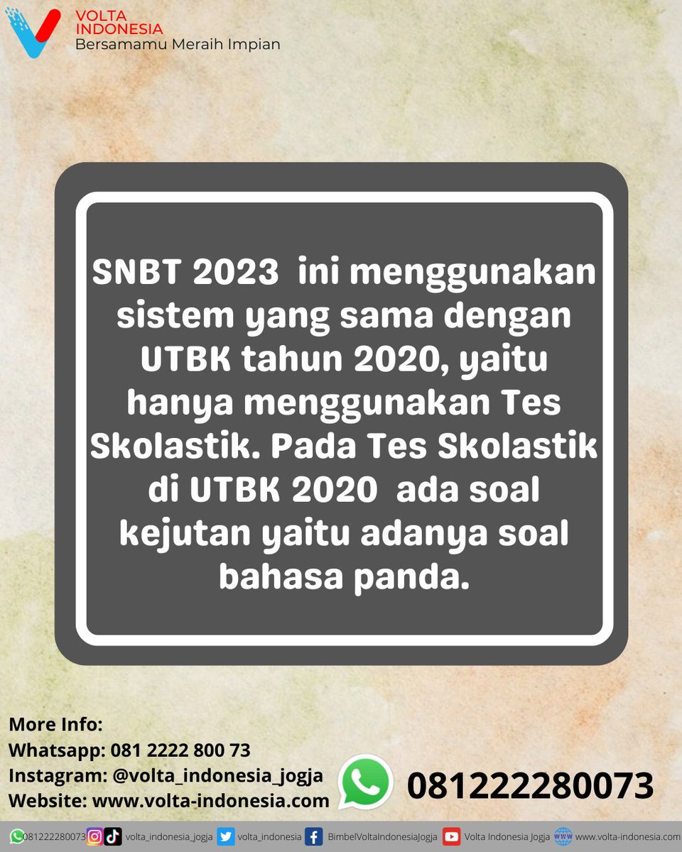volta_indonesia's tweet photo. Ada yang tau ngga nih bahasa panda itu apa ??? Sudah belajar bahasa panda belum nih ???
Yuk belajar bahasa panda di BIMBEL VOLTA INDONESIA 🥰
#voltaindonesia
#bersamamumeraihimpian
#3SMA #Gapyear #Bahasapanda #snbt2023 #utbksnbt2023 #bimbelmurahjogja https://t.co/KbkIM0x2Af