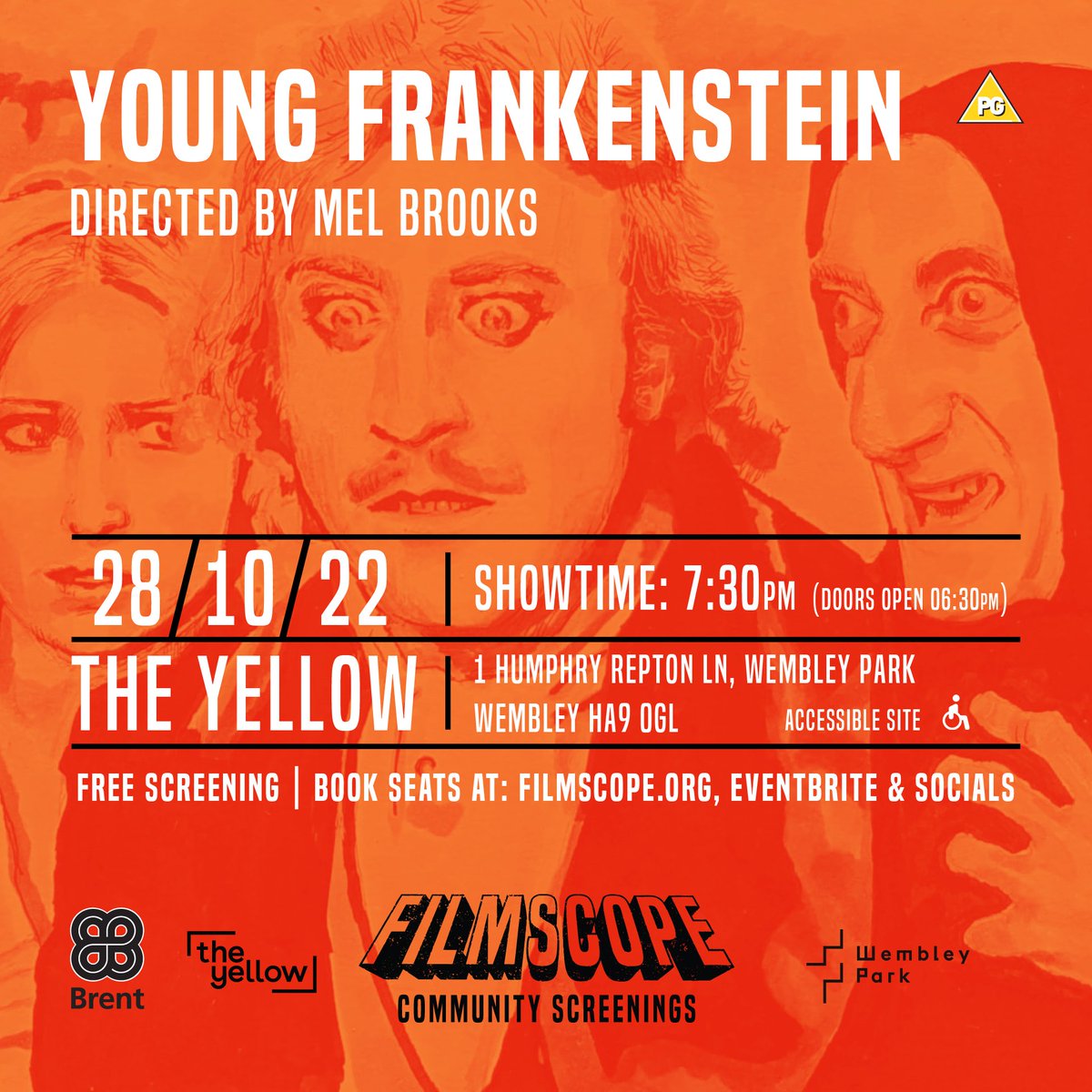 filmscope_'s tweet photo. This Friday it's Alive⚡️!!
Treat yourself to a Free #Halloween film screening  of #YoungFrankenstein.
28th Oct, The Yellow, Wembley Park, London. 7.30pm (doors 6.30pm).🎃 
🎟️https://t.co/EWIpbJBElq
💀Its going to be a Scream...
#FilmScreening #Brent @WembleyParkLDN https://t.co/MrcVR4tv2r