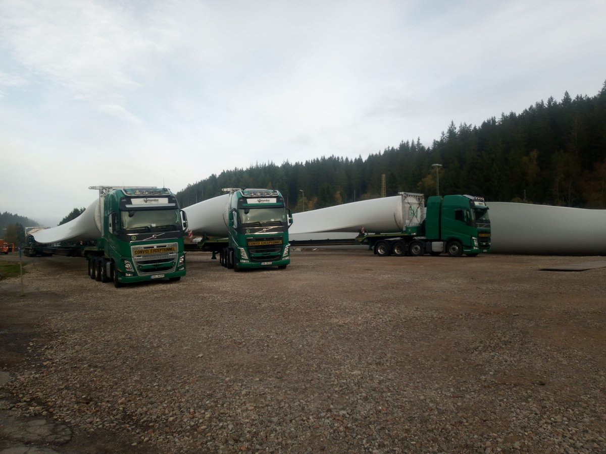 Hab mich heute noch mal schlau gemacht. Die Flügel kamen per LKW nach Seebrugg, nix Bahntransport...☺