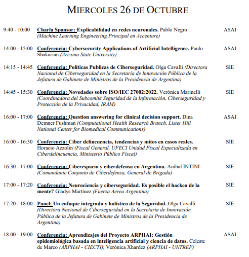 arphai_arg's tweet photo. 📅 Mañana, miércoles 26 OCT, en el marco del CAIS de las Jornadas de Informática @jaiio_oficial, se llevará a cabo la Conferencia "Aprendizajes del Proyecto ARPHAI: Gestión epidemiológica basada en inteligencia artificial y ciencia de datos". Disertantes: @xhardez y @celes21. https://t.co/OV5xKJNAJj