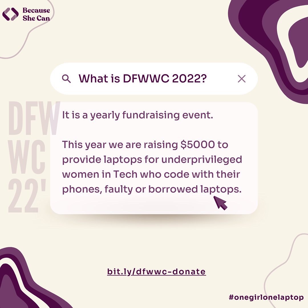 becauseshecan_'s tweet photo. Many efforts are being made to close the gender gap in technology. The lack of resources is the primary reason women are not succeeding in the tech space. Because She Can launched the December for Women Who Code Program in response to this. Here are some DFWWC-related queries. https://t.co/BibqLZG2Oy