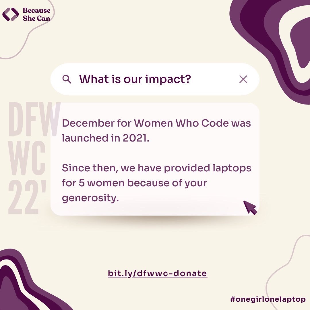 becauseshecan_'s tweet photo. Many efforts are being made to close the gender gap in technology. The lack of resources is the primary reason women are not succeeding in the tech space. Because She Can launched the December for Women Who Code Program in response to this. Here are some DFWWC-related queries. https://t.co/BibqLZG2Oy