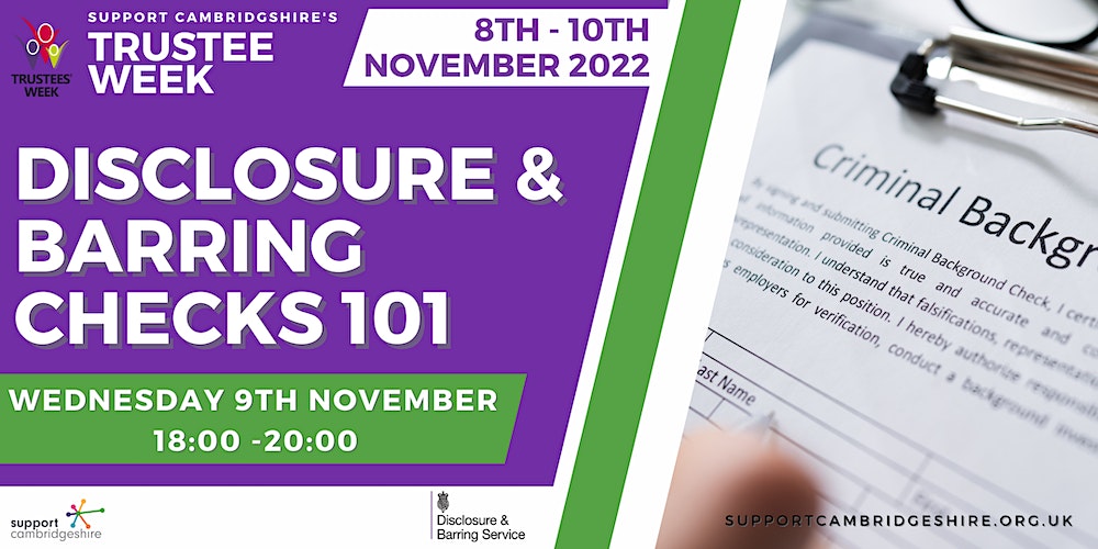 DBS checks are crucial; they ensure everyone is safe within an organisation. @SupportCambs are hosting a free online session relating to DBS as part of #TrusteeWeek2022. You can book here: hubs.ly/Q01pFS240