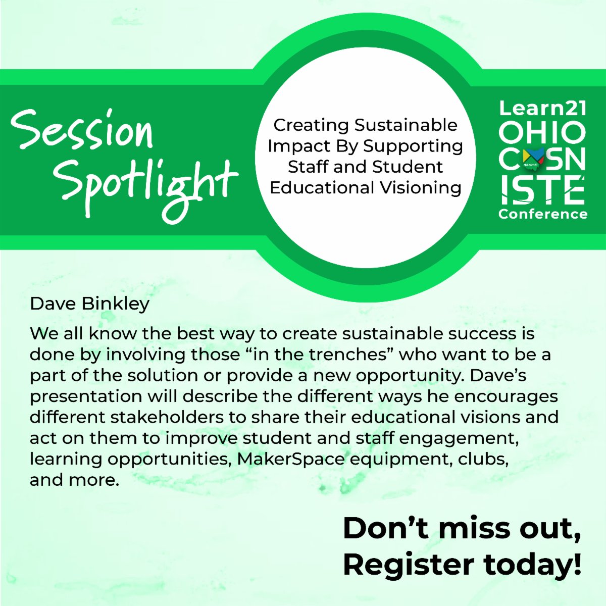 Session Spotlight! Don't miss the sessions at the Learn21 Ohio CoSN/ISTE Conference!
bit.ly/L21Conf
#OhioCoSN #L21Conf