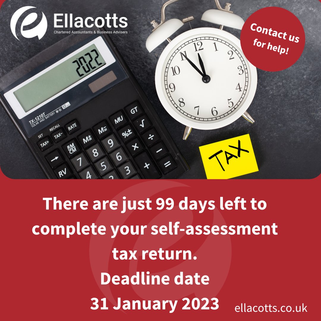 Clocks go back at the weekend, but time is running out for #Self-Assessment only 99 days left, you have until 31 January 2023 to submit your online return for the 2021/22 tax year. 
#HMRC #selfassessment #taxreturn