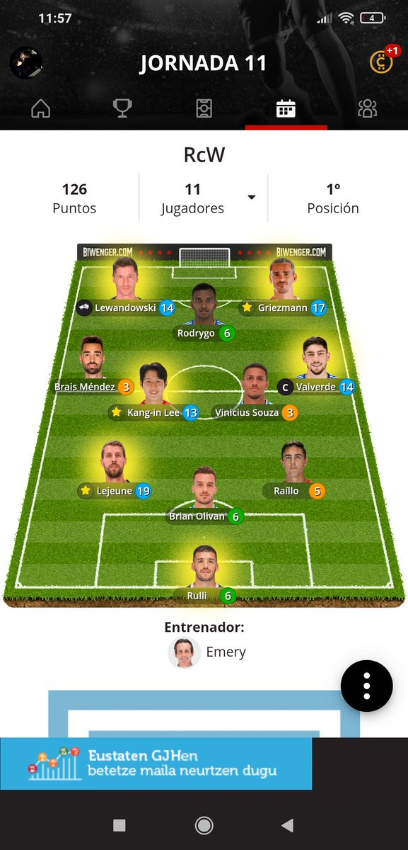 Resumen de mi jornada en <a href="/biwenger/">Biwenger Fantasy 🏆</a>: Liga por comunidades Galicia y Liga Fantasy Carrasco 👇