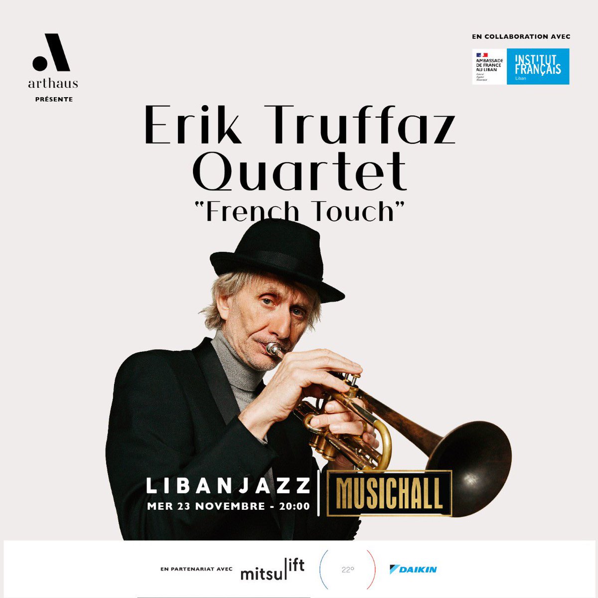 MUSICHALL BEIRUT 
<a href="/eriktruffaz/">Erik Truffaz</a> live in concert @ MusicHall Beirut on November 23 at 8pm. Tickets are sold at Librairie Antoine.
#musichallbeirut #byelefteriades #musichallbyeleftriades #eriktruffazquartet #frenchjazz #jazztrumpeter #livemusic #liveshow #concert #jazz 
<a href="/libanjazz/">Liban Jazz</a>
