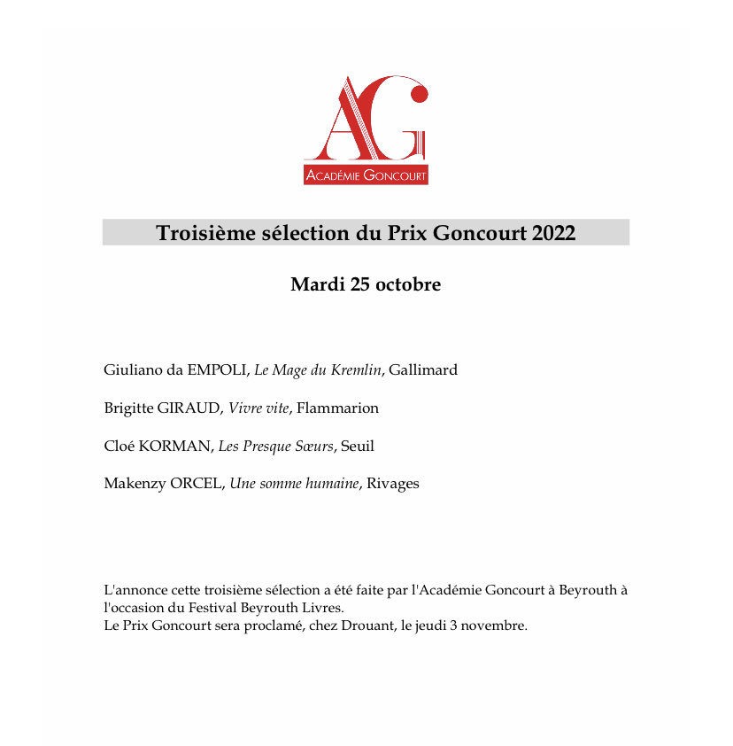 AcadGoncourt's tweet photo. La troisième sélection du Prix Goncourt📕📗📘 https://t.co/knC3ddnHhI
