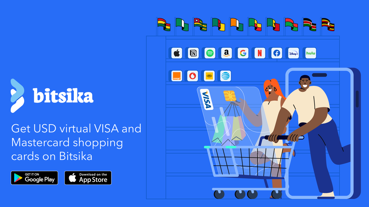 Virtual VISA cards are back on Bitsika. Create/top up virtual cards from Ghana🇬🇭, Nigeria🇳🇬,Cameroon🇨🇲, Togo🇹🇬, Benin🇧🇯, Ivory Coast🇨🇮, Senegal🇸🇳, Burkina Faso🇧🇫, Kenya🇰🇪 and Uganda🇺🇬 with momo or transfer. Kindly update your app to start using. Read more: bitsika.com/posts/0f274aee…