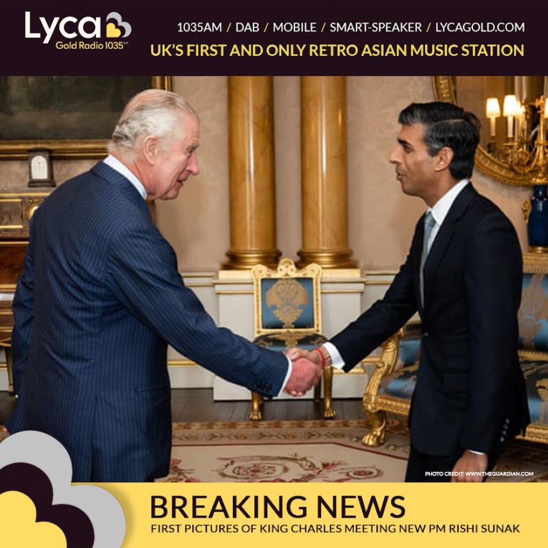 lycagoldradio's tweet photo. 🚨 BREAKING 

New British Prime Minister Rishi Sunak meets King Charles at Buckingham Palace 

#Conservatives #ToryLeader #PrimeMinister #News #CurrentAffairs #BuckinghamPalace #KingCharles https://t.co/XWlucUliao